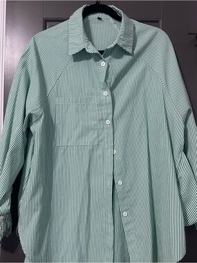 Classic Button-Front Green Stripe Blouse